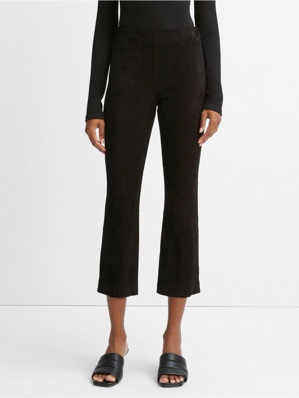 Vince Stretch Suede Crop Flare Black Leather Leggings Size S